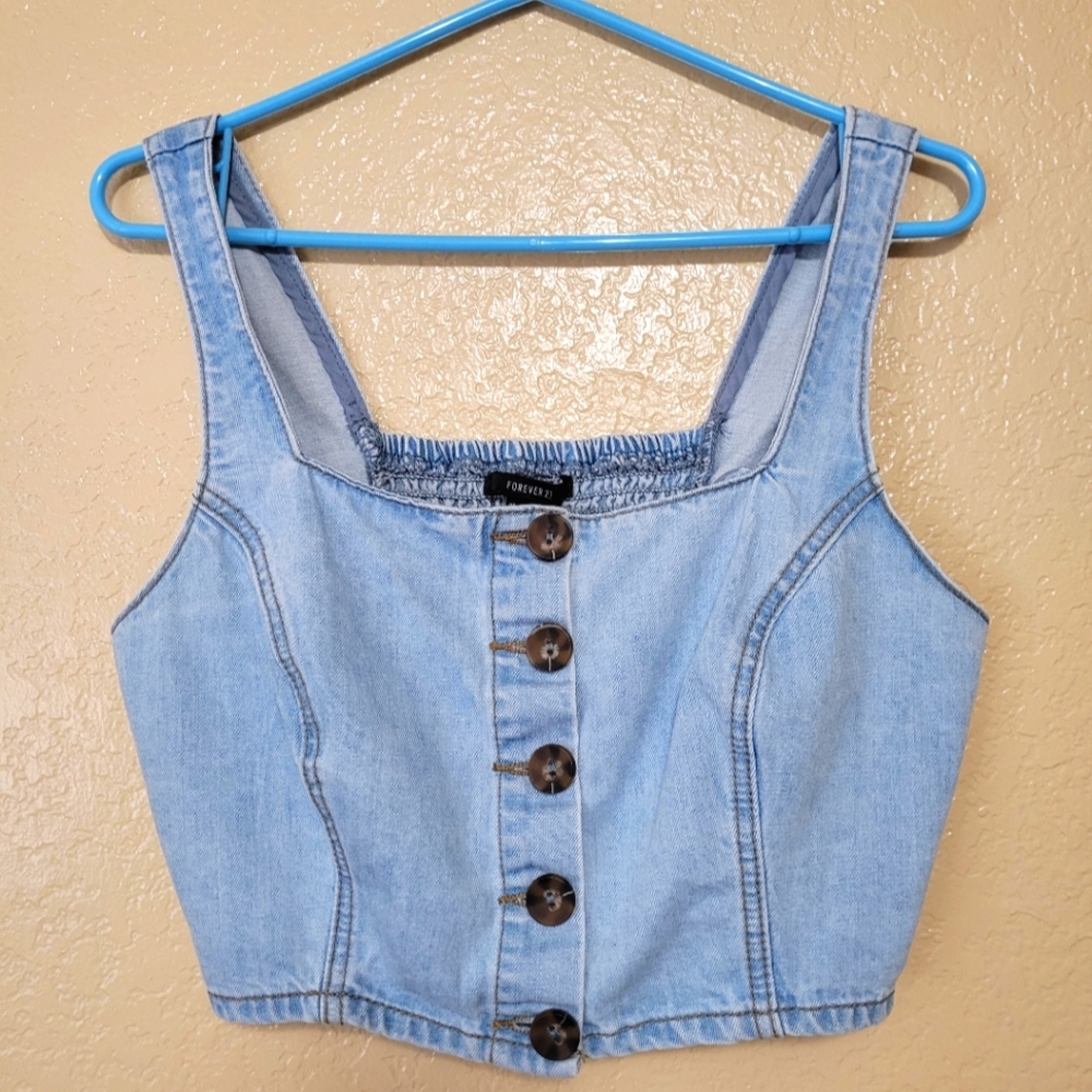 Forever 21 Women Denim Crop Top Size L